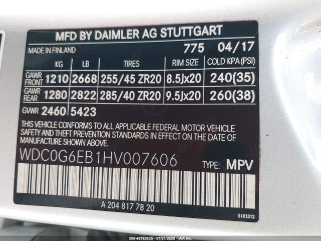 Aukcja sprzedaży 2017 Mercedes-benz Amg Glc 43 4matic, vin: WDC0G6EB1HV007606, numer aukcji: 45762635
