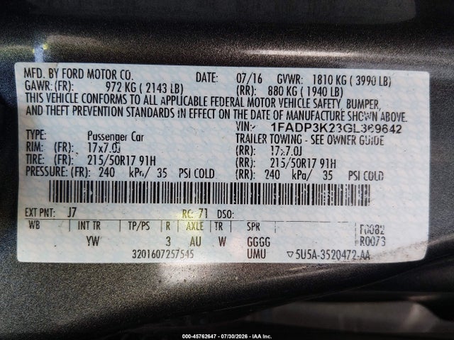 Aukcja sprzedaży 2016 Ford Focus Se, vin: 1FADP3K23GL369642, numer aukcji: 45762647