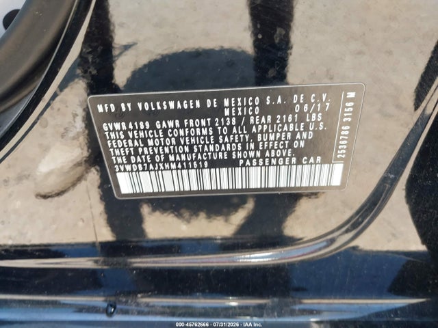 Aukcja sprzedaży 2017 Volkswagen Jetta 1.4t Se, vin: 3VWDB7AJXHM411519, numer aukcji: 45762666