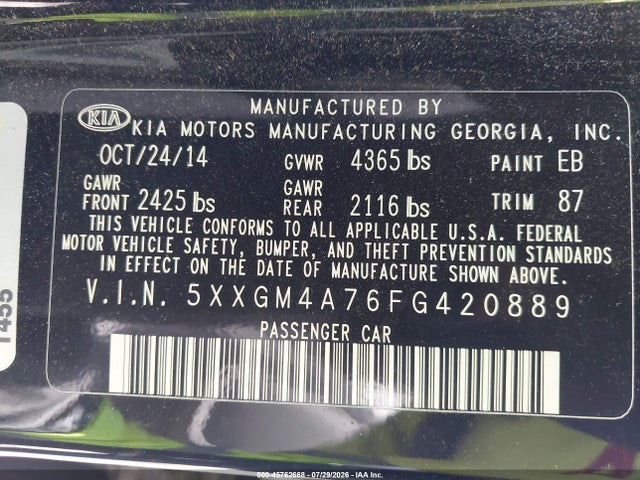 KIA Optima Lx 2015 5XXGM4A76FG420889 Image 9