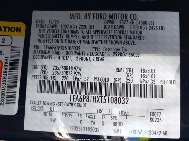 Ford Mustang Ecoboost Fastback 2026 1FA6P8THXT5108032 Image 9