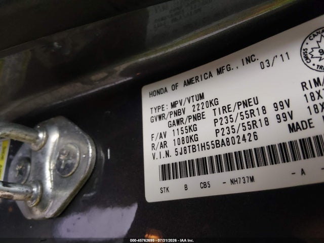 Aukcja sprzedaży 2011 Acura Rdx, vin: 5J8TB1H55BA802426, numer aukcji: 45762695