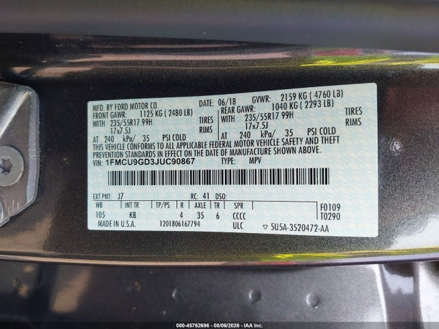 Ford ESCAPE SE 2018 1FMCU9GD3JUC90867 Image 9