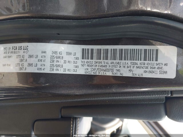 45762728 :رقم المزاد ، 1C4PJMDS4HW659755 vin ، 2017 Jeep Cherokee High Altitude مزاد بيع