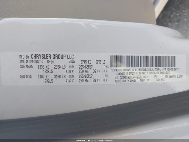 Продажа на аукционе авто 2014 Chrysler Town & Country Touring, vin: 2C4RC1BG0ER443776, номер лота: 45762751