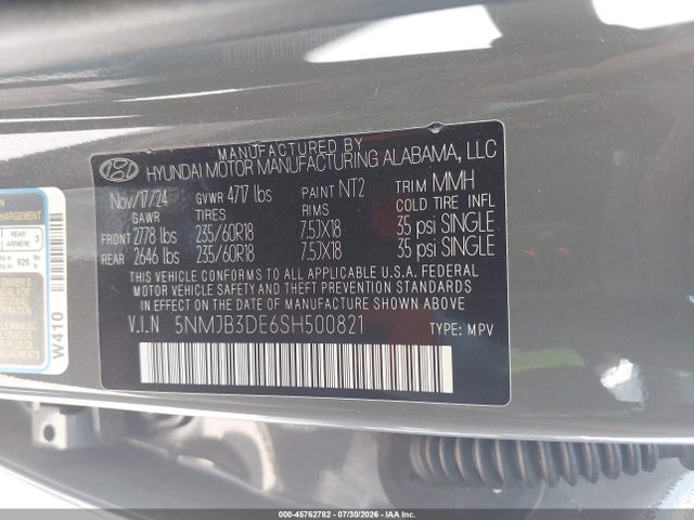 Aukcja sprzedaży 2025 Hyundai Tucson Sel, vin: 5NMJB3DE6SH500821, numer aukcji: 45762782