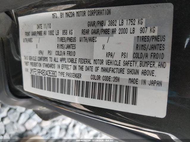 45762786 :رقم المزاد ، JM1FE1RP4B0405380 vin ، 2011 Mazda Rx-8 Sport مزاد بيع