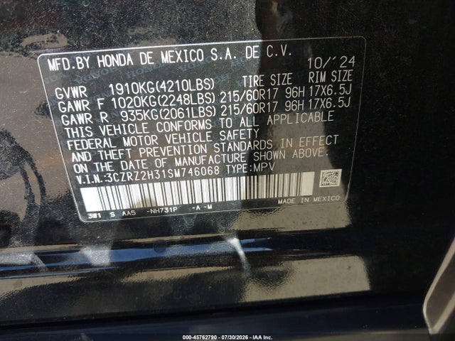 Aukcja sprzedaży 2025 Honda Hr-v Awd Lx, vin: 3CZRZ2H31SM746068, numer aukcji: 45762790