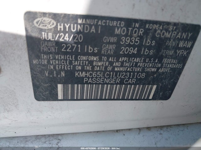 2020 Hyundai Ioniq Hybrid Blue მანქანა იყიდება აუქციონზე, vin: KMHC65LC1LU231108, აუქციონის ნომერი: 45762806