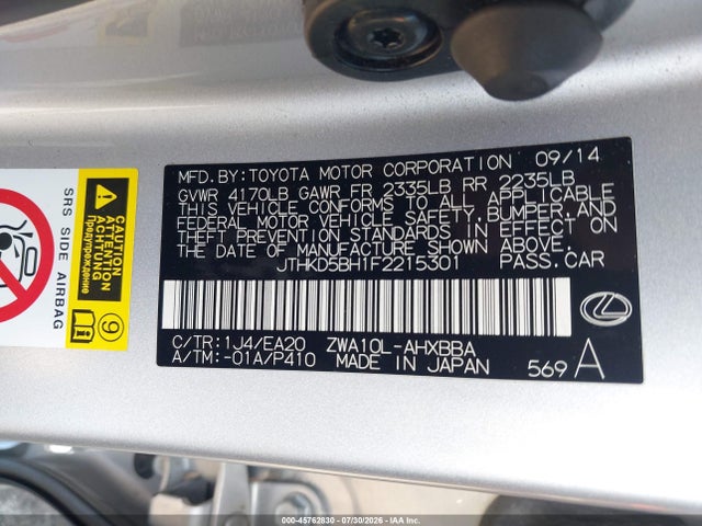 Lexus CT 200H 2015 JTHKD5BH1F2215301 Image 9