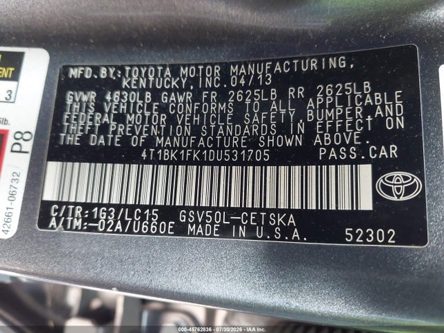 Продаж на аукціоні авто 2013 Toyota Camry Se V6, vin: 4T1BK1FK1DU531705, номер лоту: 45762836