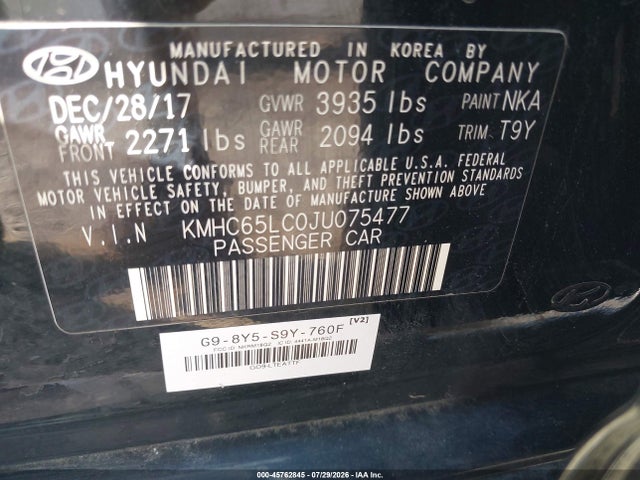 Aukcja sprzedaży 2018 Hyundai Ioniq Hybrid Blue, vin: KMHC65LC0JU075477, numer aukcji: 45762845