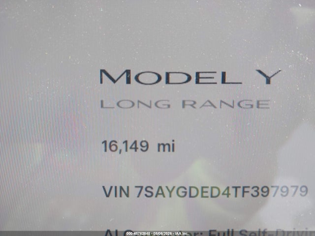 2026 Tesla Model Y Premium Rear-wheel Drive/rear-wheel Drive მანქანა იყიდება აუქციონზე, vin: 7SAYGDED4TF397979, აუქციონის ნომერი: 45762848