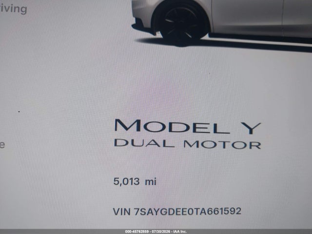 Aukcja sprzedaży 2026 Tesla Model Y All-wheel Drive/long Range Launch Series/premium All-wheel Drive, vin: 7SAYGDEE0TA661592, numer aukcji: 45762859