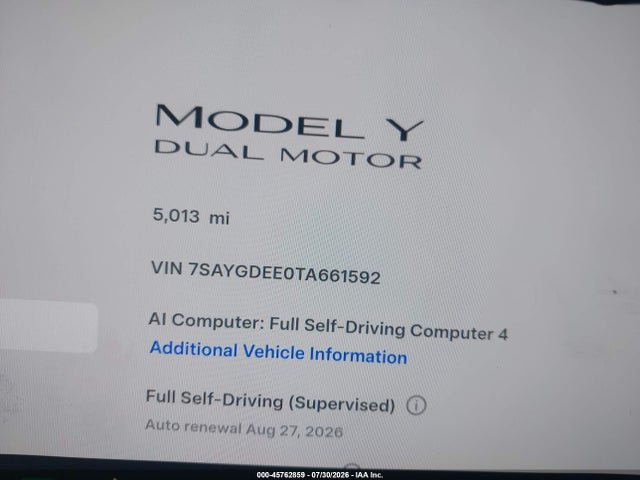 Aukcja sprzedaży 2026 Tesla Model Y All-wheel Drive/long Range Launch Series/premium All-wheel Drive, vin: 7SAYGDEE0TA661592, numer aukcji: 45762859