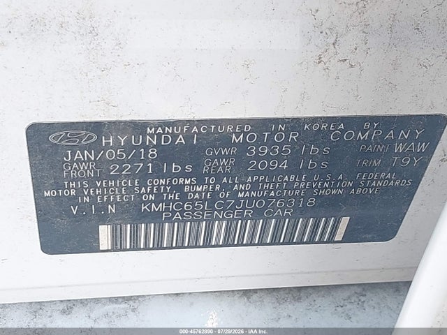 Продаж на аукціоні авто 2018 Hyundai Ioniq Hybrid Blue, vin: KMHC65LC7JU076318, номер лоту: 45762890