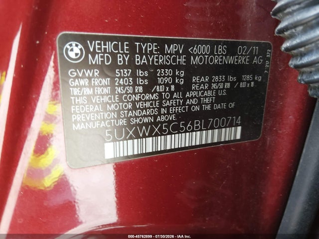 Aukcja sprzedaży 2011 Bmw X3 Xdrive28i, vin: 5UXWX5C56BL700714, numer aukcji: 45762899