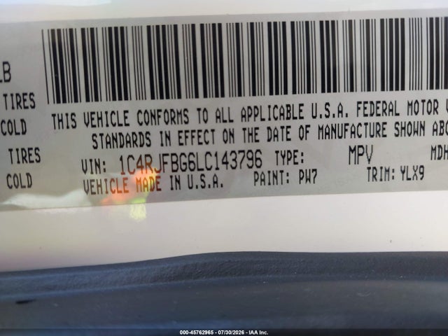 1C4RJFBG6LC143796 Jeep Grand Cherokee Limited X 4x4