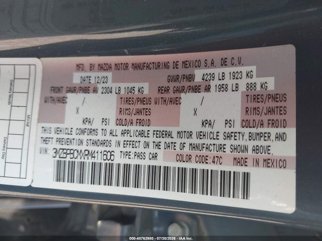 Продажа на аукционе авто 2024 Mazda Mazda3 2.5 S Carbon Edition, vin: 3MZBPBCMXRM411606, номер лота: 45762980
