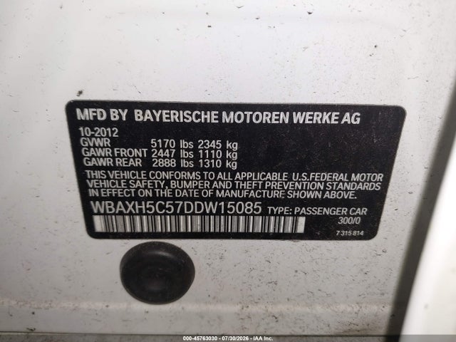 2013 Bmw 528i Xdrive მანქანა იყიდება აუქციონზე, vin: WBAXH5C57DDW15085, აუქციონის ნომერი: 45763030