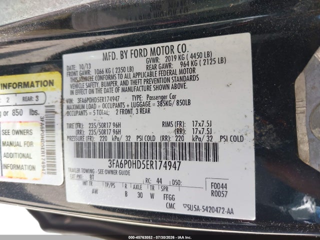Ford FUSION SE 2014 3FA6P0HD5ER174947 Image 9