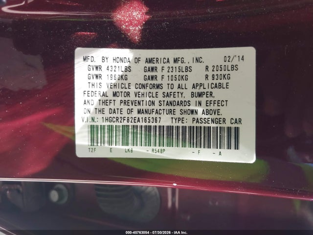 Honda Accord Ex-l 2014 1HGCR2F82EA165367 Image 9