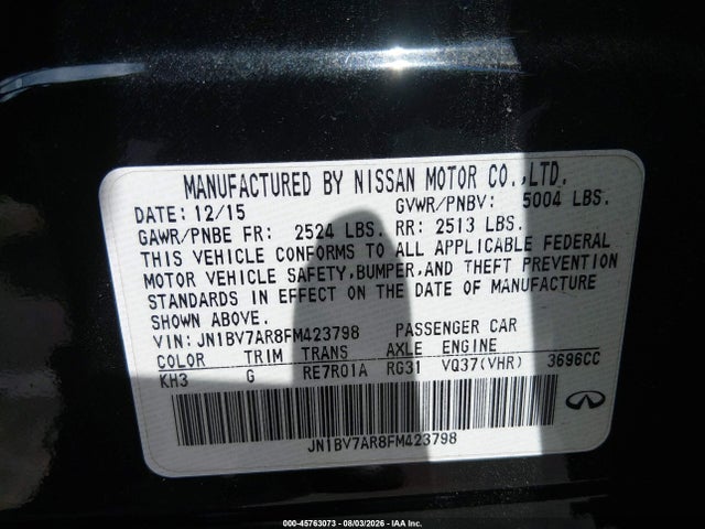 Продажа на аукционе авто 2015 Infiniti Q50, vin: JN1BV7AR8FM423798, номер лота: 45763073