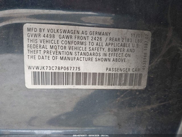 Продаж на аукціоні авто 2008 Volkswagen Passat Turbo, vin: WVWJK73C78P067775, номер лоту: 45763077