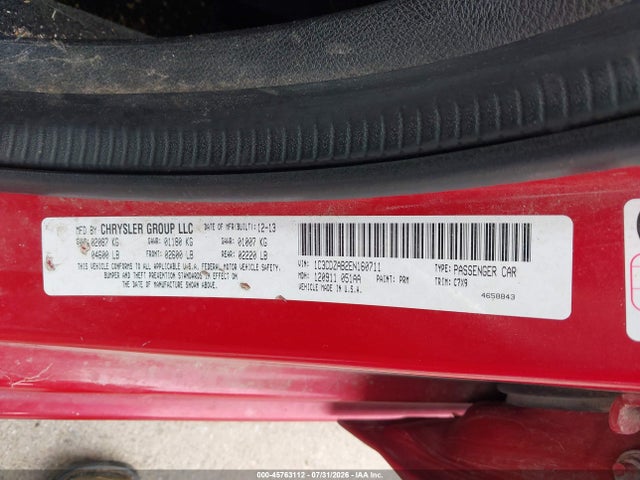 2014 Dodge Avenger Se მანქანა იყიდება აუქციონზე, vin: 1C3CDZAB2EN160711, აუქციონის ნომერი: 45763112