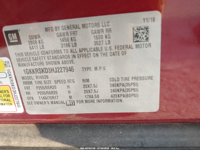 GMC Acadia Limited 2017 1GKKRSKD3HJ227946 Image 9