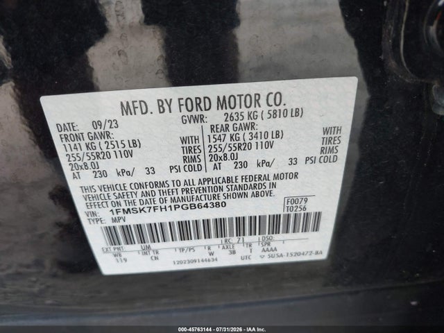 Aukcja sprzedaży 2023 Ford Explorer Limited, vin: 1FMSK7FH1PGB64380, numer aukcji: 45763144