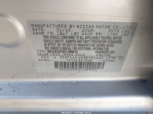Nissan Versa Note S (sr)/s Plus/sl/sr/sv 2015 3N1CE2CP4FL409975 Image 9