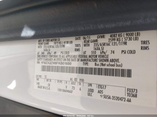 Ford Transit-350 Xlt 2015 1FBZX2ZM8FKB01650 Image 9
