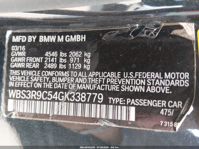 Продажа на аукционе авто 2016 Bmw M4, vin: WBS3R9C54GK338779, номер лота: 45763229