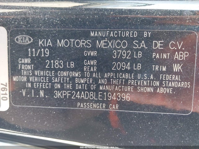 KIA Forte Lxs 2020 3KPF24AD8LE194396 Image 9