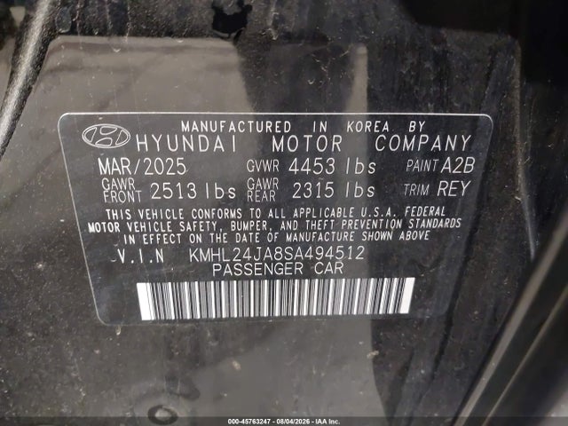Продажа на аукционе авто 2025 Hyundai Sonata Se, vin: KMHL24JA8SA494512, номер лота: 45763247