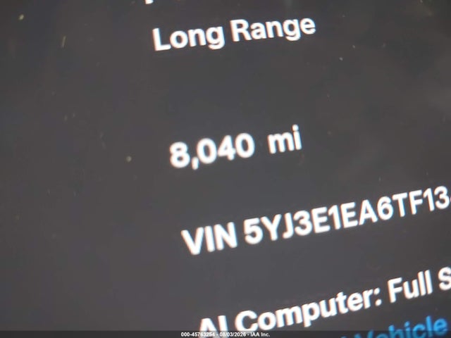 45763254 :رقم المزاد ، 5YJ3E1EA6TF134586 vin ، 2026 Tesla Model 3 مزاد بيع