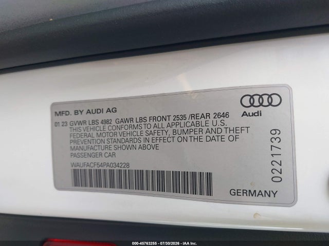 Продажа на аукционе авто 2023 Audi A5 Sportback Premium Plus 45 Tfsi S Line Quattro S Tronic, vin: WAUFACF54PA034228, номер лота: 45763255