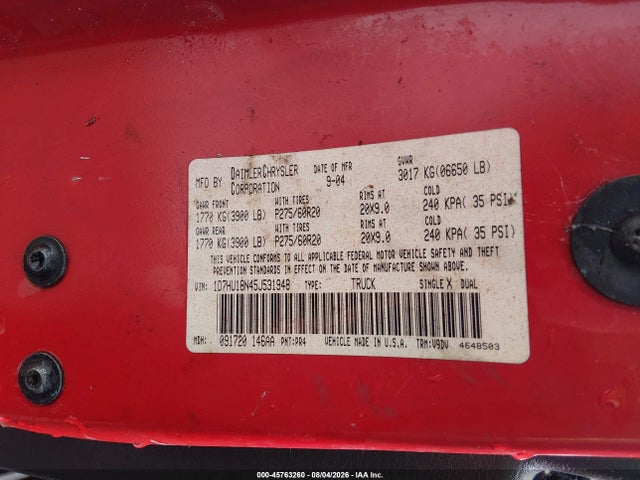 Продаж на аукціоні авто 2005 Dodge Ram 1500 Slt/laramie, vin: 1D7HU18N45J531948, номер лоту: 45763260