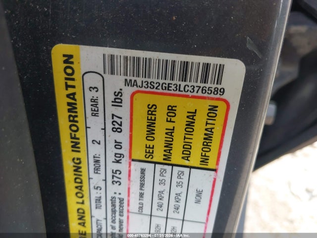 Продаж на аукціоні авто 2020 Ford Ecosport Se, vin: MAJ3S2GE3LC376589, номер лоту: 45763296