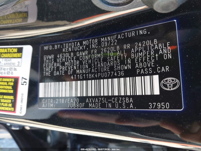 4T1G11BK4PU077436 Toyota Camry Se Awd