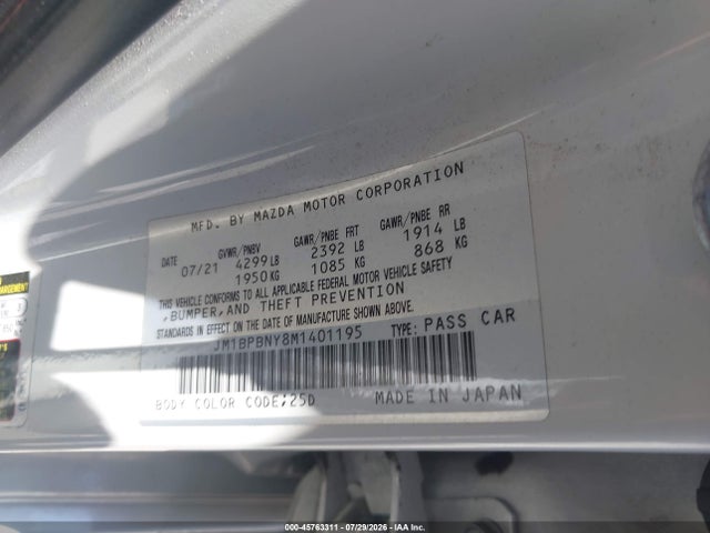 Продаж на аукціоні авто 2021 Mazda Mazda3 2.5 Turbo Premium Plus, vin: JM1BPBNY8M1401195, номер лоту: 45763311