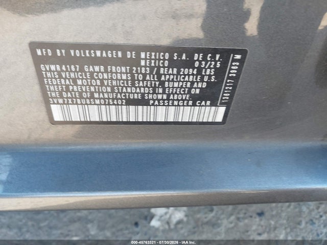 3VW7X7BU8SM075402 Volkswagen Jetta 1.5t Se