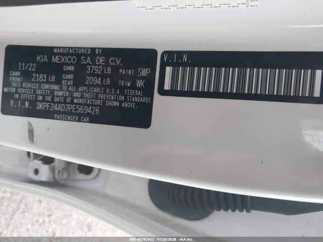 45763343 :رقم المزاد ، 3KPF24AD7PE569426 vin ، 2023 Kia Forte Lxs مزاد بيع