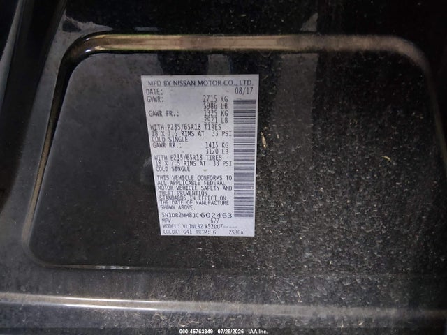 Nissan Pathfinder S 2018 5N1DR2MM8JC602463 Image 9