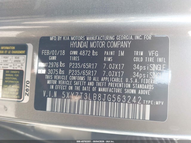5XYZT3LB8JG563242 Hyundai Santa Fe Sport 2.4l