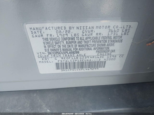 3N1CP5CVXPL469299 Nissan Kicks Sv Xtronic Cvt