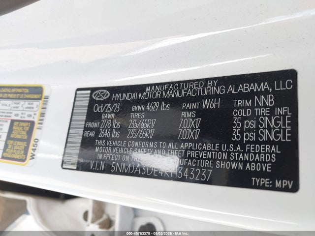 2024 Hyundai Tucson Se მანქანა იყიდება აუქციონზე, vin: 5NMJA3DE4RH343237, აუქციონის ნომერი: 45763378