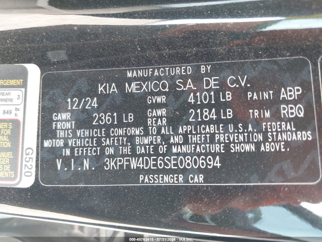 Продаж на аукціоні авто 2025 Kia K4 Gt-line, vin: 3KPFW4DE6SE080694, номер лоту: 45763415
