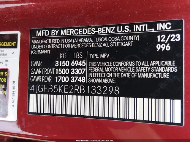 Продаж на аукціоні авто 2024 Mercedes-benz Gle 450 4matic, vin: 4JGFB5KE2RB133298, номер лоту: 45763433